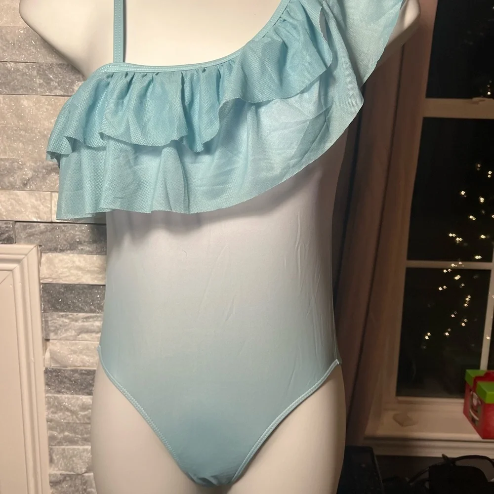 One-Shoulder Ruffle One-Piece Swimsuit | Mint | Girls 13–14Y